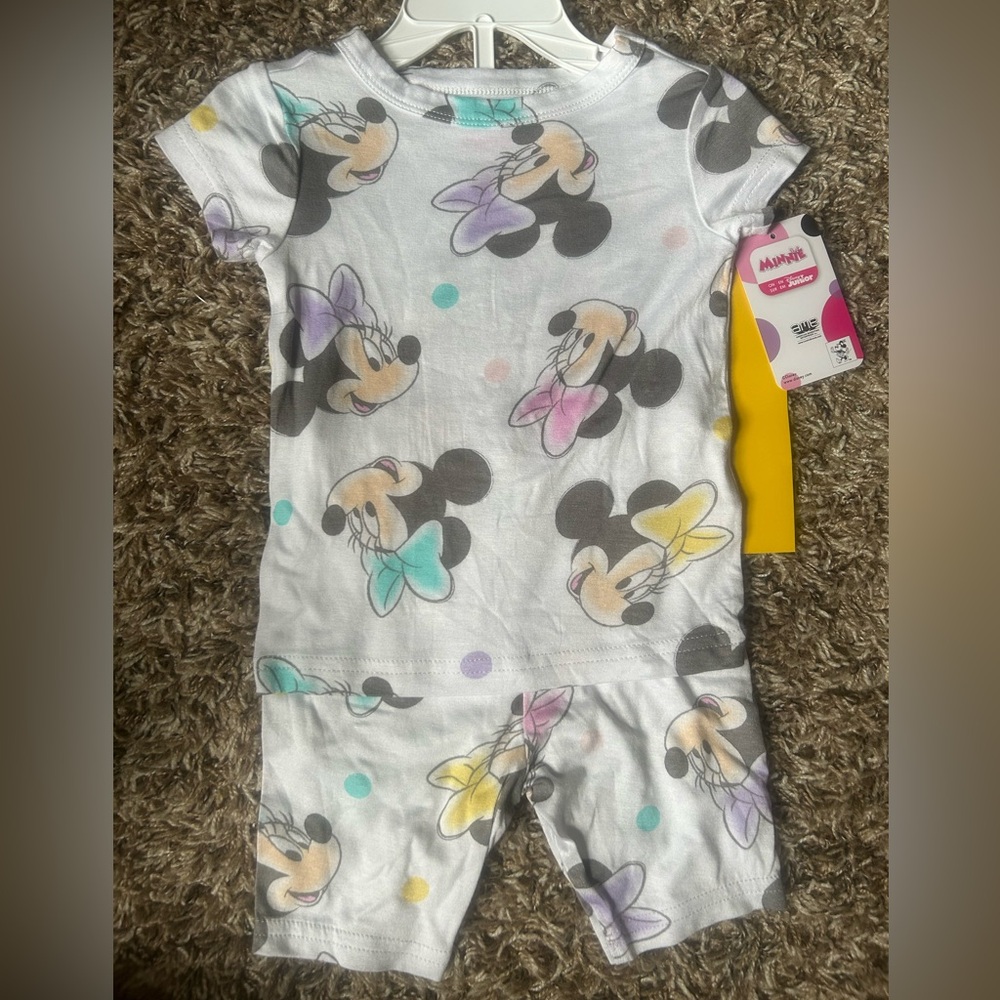 Disney Minnie Mouse White Polka Dot Pajama Shorts Set | 2T & 3T